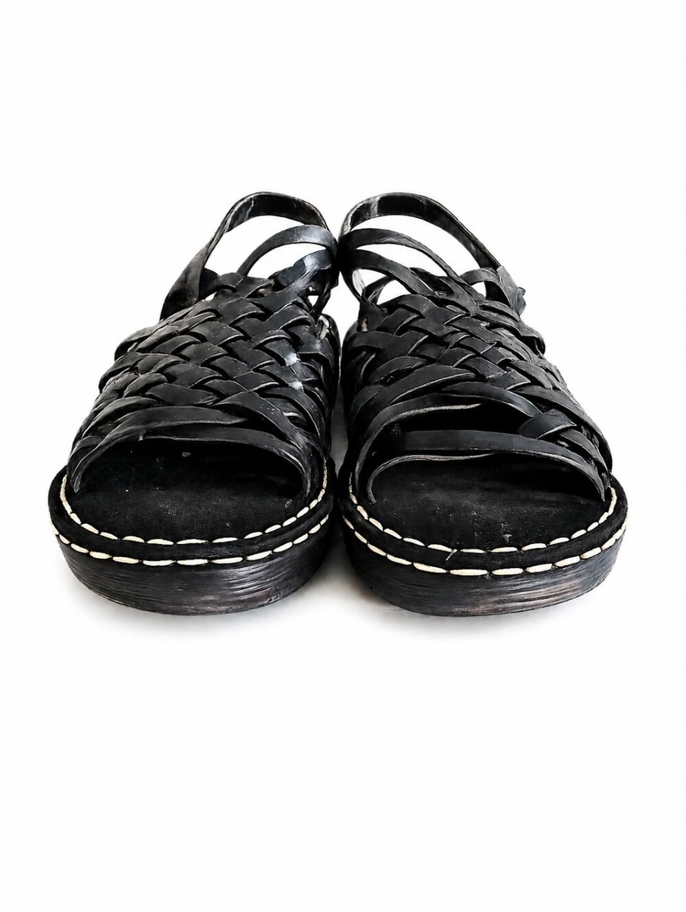 Aerosoles Black Woven Leather Wedge Sandals Size 6M Chic Comfort Classic - Picture 3 of 11